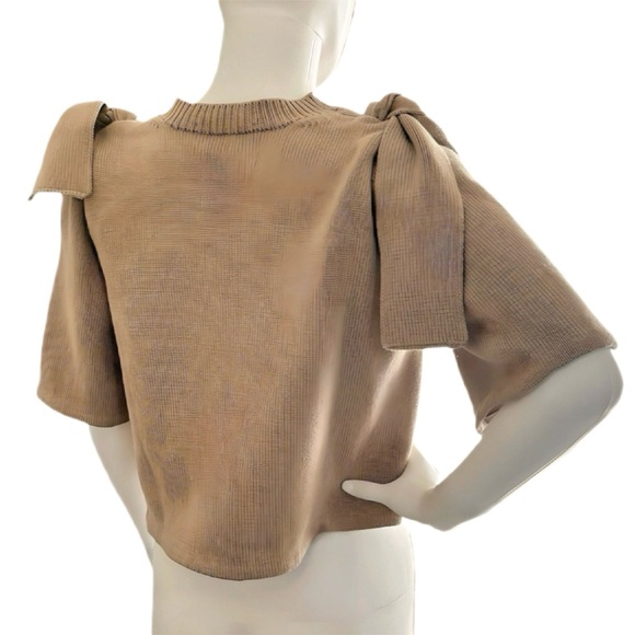 NWOT ADEAM From the Runway Japanese Cutout Tied Shoulder Sweater in Tan size S - Picture 9 of 13